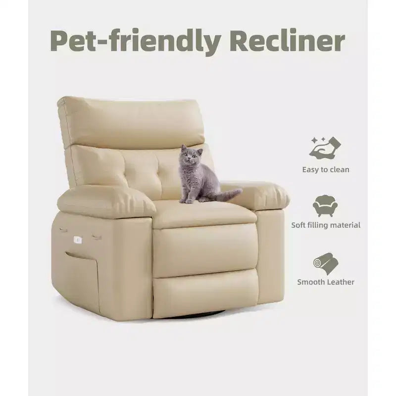 Oversized PU Leather Manual Recliner,Single Sofa with Deep Seat, Arms & Back, Side Storage Pocket, Comfortable Reclining Chair for Living Room