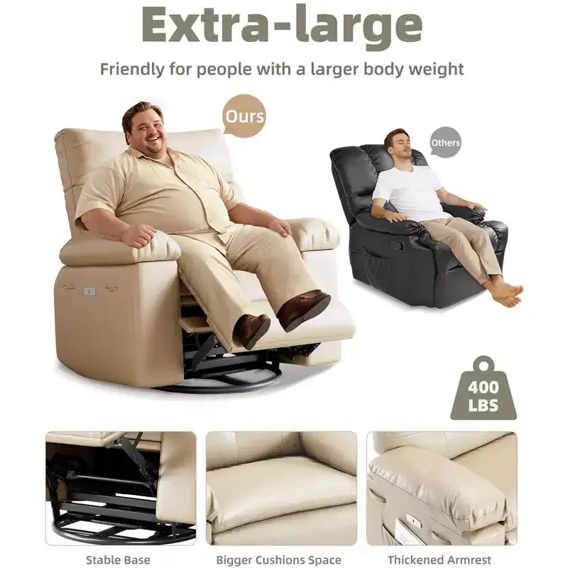 Oversized PU Leather Manual Recliner,Single Sofa with Deep Seat, Arms & Back, Side Storage Pocket, Comfortable Reclining Chair for Living Room