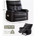 Oversized PU Leather Manual Recliner,Single Sofa with Deep Seat, Arms & Back, Side Storage Pocket, Comfortable Reclining Chair for Living Room