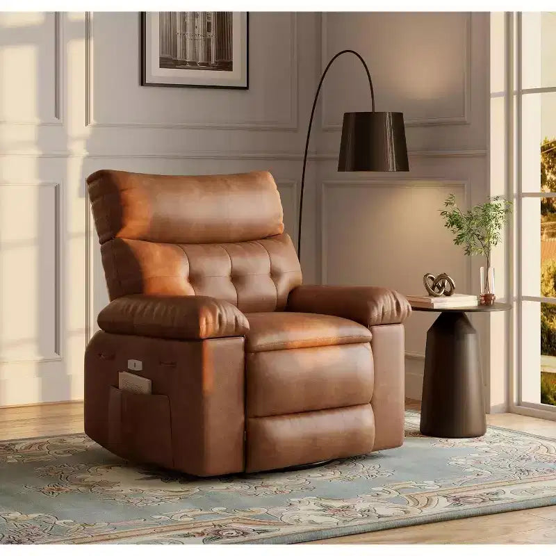 Oversized PU Leather Manual Recliner,Single Sofa with Deep Seat, Arms & Back, Side Storage Pocket, Comfortable Reclining Chair for Living Room