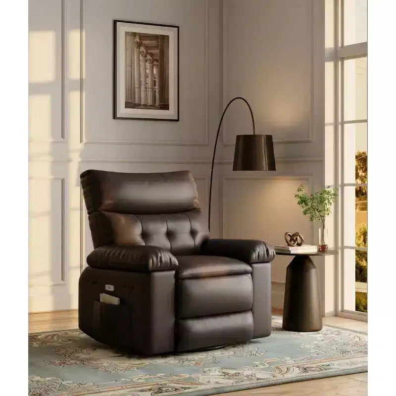 Oversized PU Leather Manual Recliner,Single Sofa with Deep Seat, Arms & Back, Side Storage Pocket, Comfortable Reclining Chair for Living Room