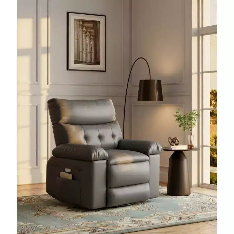 Oversized PU Leather Manual Recliner,Single Sofa with Deep Seat, Arms & Back, Side Storage Pocket, Comfortable Reclining Chair for Living Room