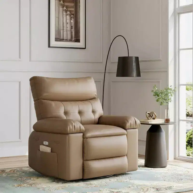 Oversized PU Leather Manual Recliner,Single Sofa with Deep Seat, Arms & Back, Side Storage Pocket, Comfortable Reclining Chair for Living Room