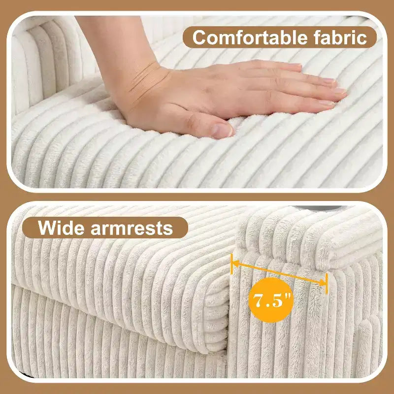 Canapé moderne 2 places Dyonery 91 avec ports de charge, porte-gobelets et rangement dans les accoudoirs – Large velours côtelé