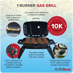Grill Boss 1 Burner Portable Gas Grill, Propane Tabletop for Outdoor Cooking