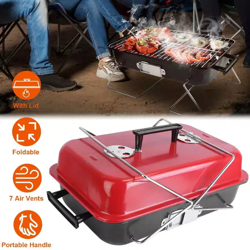 Portable Charcoal Grill Outdoor Tabletop Grill Small Barbecue Smoker Folding BBQ Grill with Lid for Backyard Camping Picnics Beach