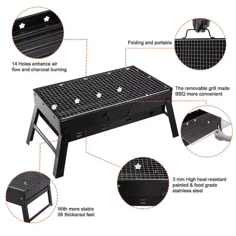 Barbecue portable pliant pour camping, jardin, extérieur