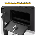Barbecue au charbon de bois d'extérieur, grande surface de cuisson avec deux portes de charbon de bois individuelles et réglables, tables latérales pliantes