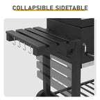 Barbecue au charbon de bois d'extérieur, grande surface de cuisson avec deux portes de charbon de bois individuelles et réglables, tables latérales pliantes