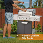 Barbecue au propane 4 brûleurs Barbecue à gaz en acier inoxydable avec brûleur latéral pour barbecue extérieur, camping