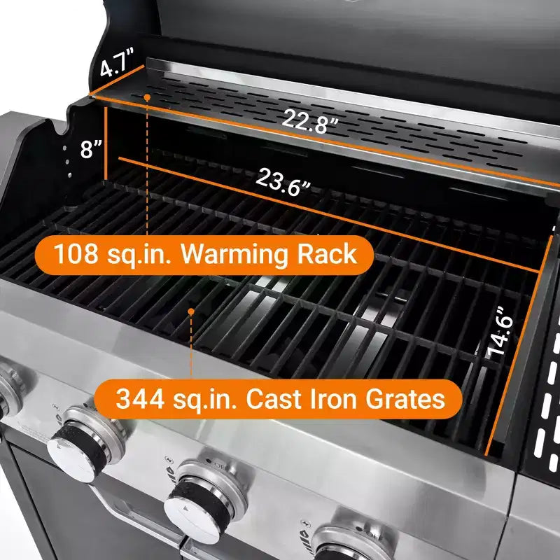 Barbecue au propane 4 brûleurs Barbecue à gaz en acier inoxydable avec brûleur latéral pour barbecue extérieur, camping
