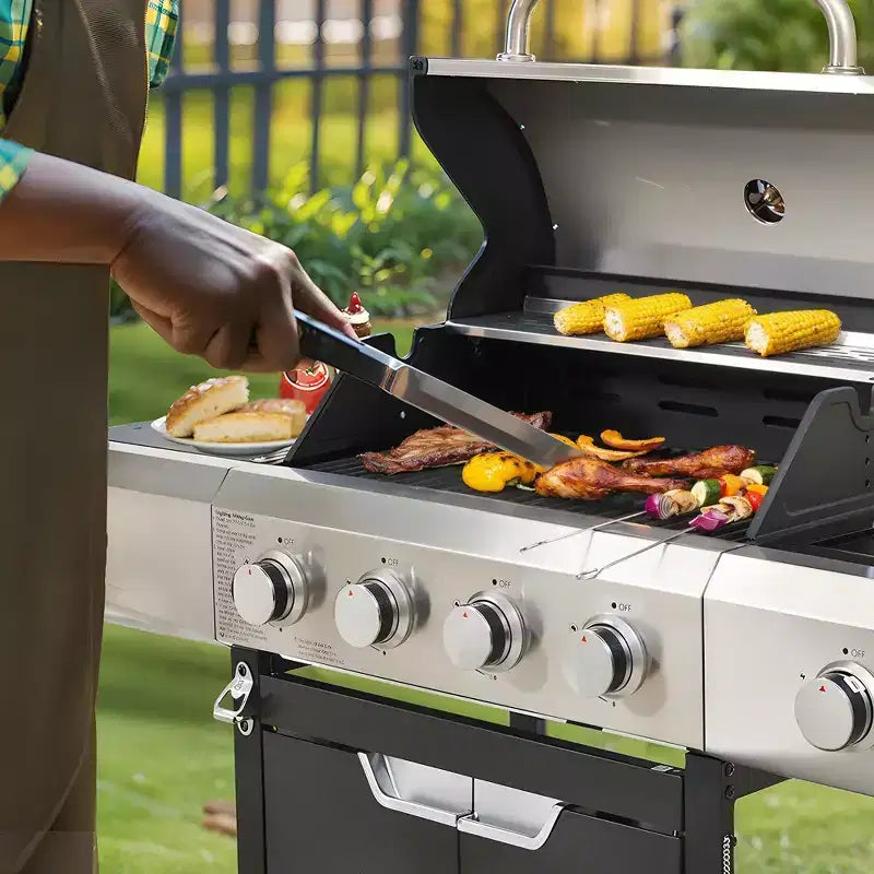 Barbecue au propane 4 brûleurs Barbecue à gaz en acier inoxydable avec brûleur latéral pour barbecue extérieur, camping