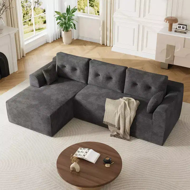 Dark Gray Modular Sectional Sofa  L-Shape with Deep Seat & Oversized Chaise, No Assembly, Plush Upholstered for Living Room