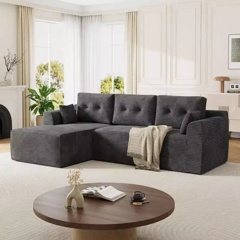 Dark Gray Modular Sectional Sofa  L-Shape with Deep Seat & Oversized Chaise, No Assembly, Plush Upholstered for Living Room