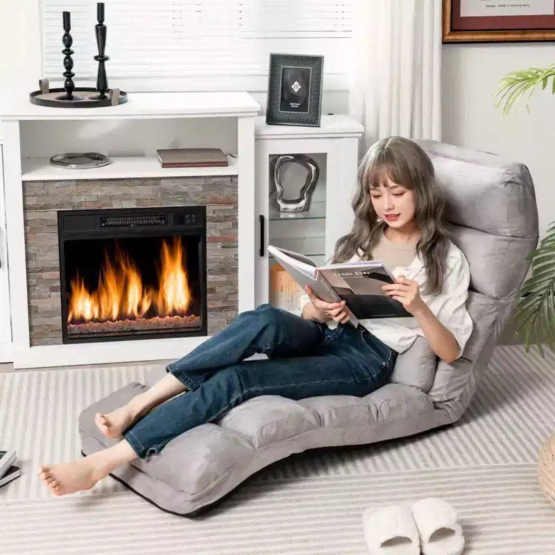 Canapé paresseux pliant Costway, Chaise longue avec dossier réglable sur 5 positions Gris/Beige