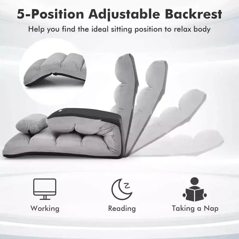 Canapé paresseux pliant Costway, Chaise longue avec dossier réglable sur 5 positions Gris/Beige