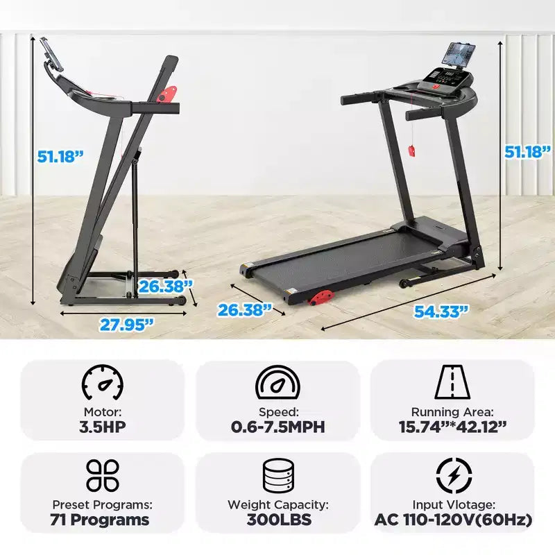 3.5HP Treadmill on Sale: Foldable Treadmill with 12% Incline, APP & Bluetooth Speakers, 330lbs Capacity, 64 Programs, Home Gym