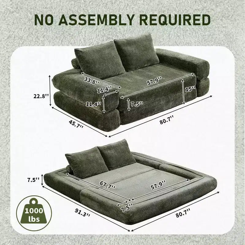 Modern Chenille Convertible Sofa Bed Queen Size Split Back Design