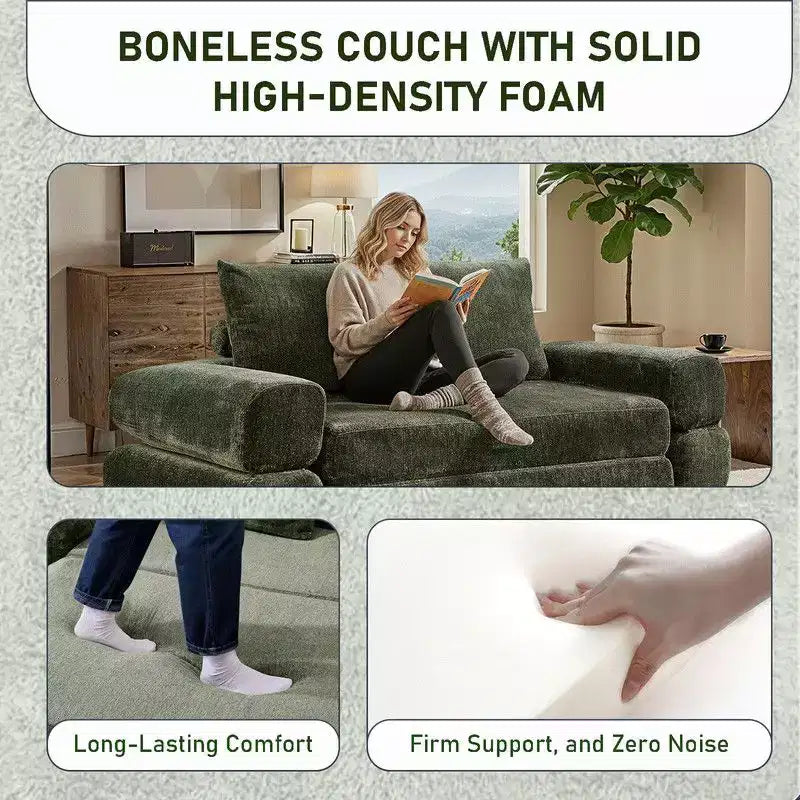 Modern Chenille Convertible Sofa Bed Queen Size Split Back Design