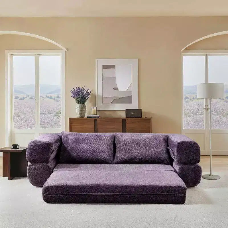 Modern Chenille Convertible Sofa Bed Queen Size Split Back Design