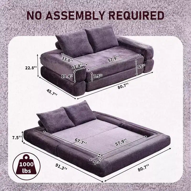 Modern Chenille Convertible Sofa Bed Queen Size Split Back Design