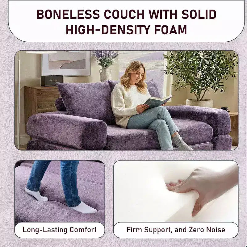 Modern Chenille Convertible Sofa Bed Queen Size Split Back Design