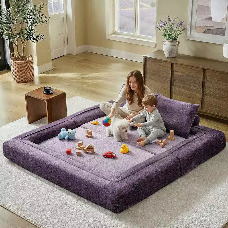Modern Chenille Convertible Sofa Bed Queen Size Split Back Design