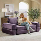 Modern Chenille Convertible Sofa Bed Queen Size Split Back Design