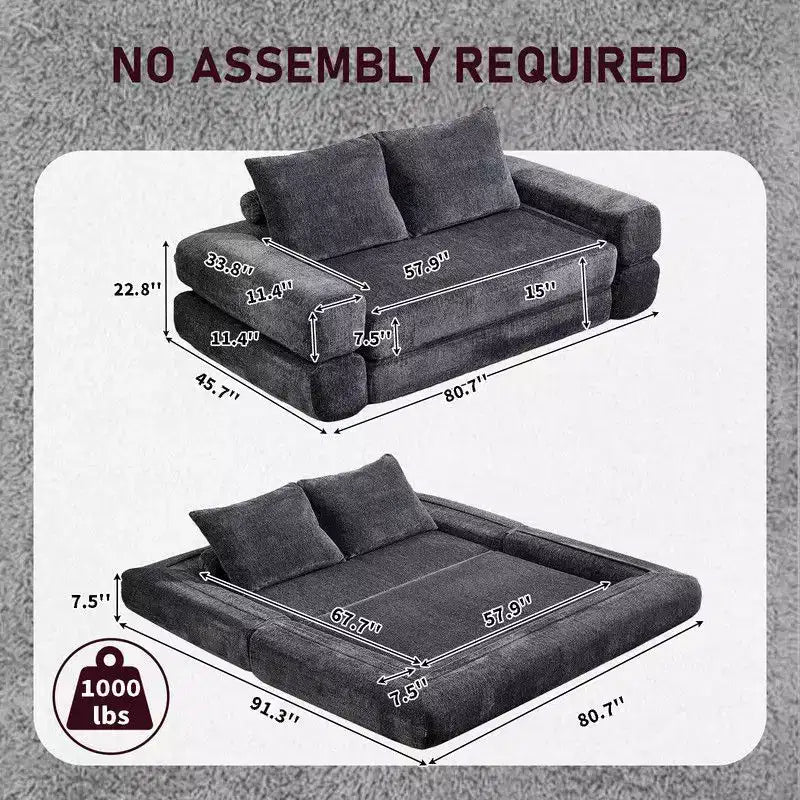 Modern Chenille Convertible Sofa Bed Queen Size Split Back Design