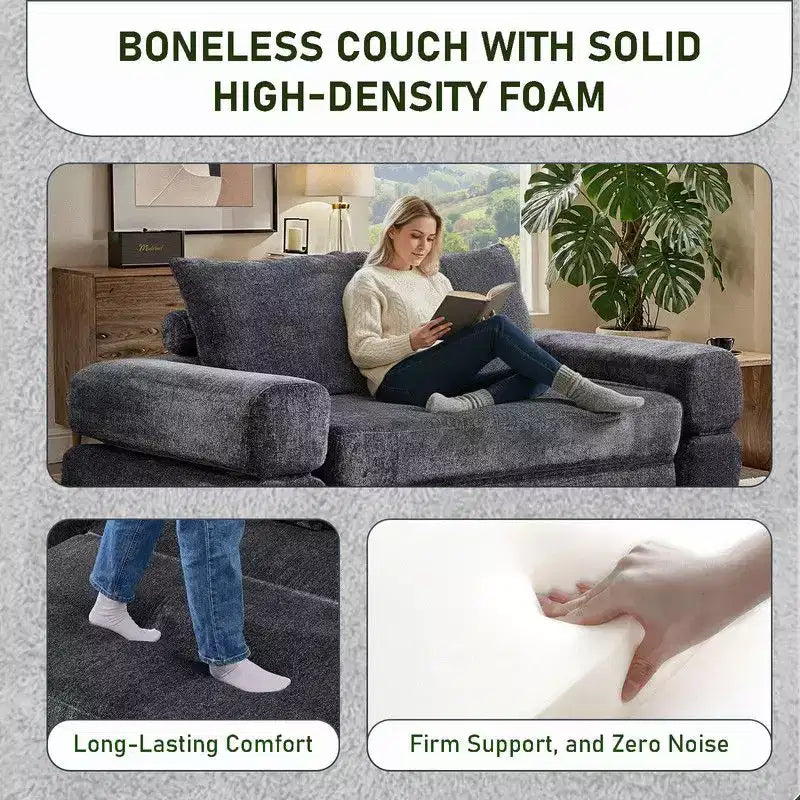 Modern Chenille Convertible Sofa Bed Queen Size Split Back Design