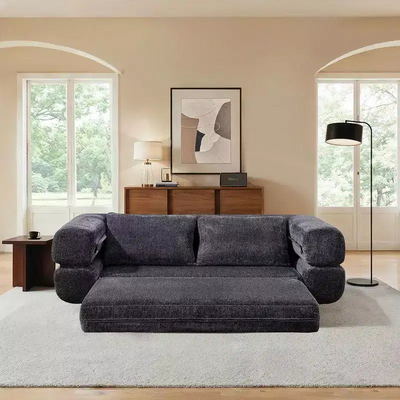 Modern Chenille Convertible Sofa Bed Queen Size Split Back Design