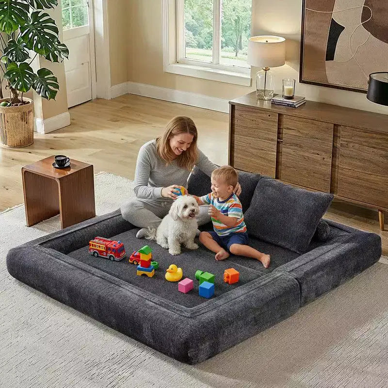 Modern Chenille Convertible Sofa Bed Queen Size Split Back Design