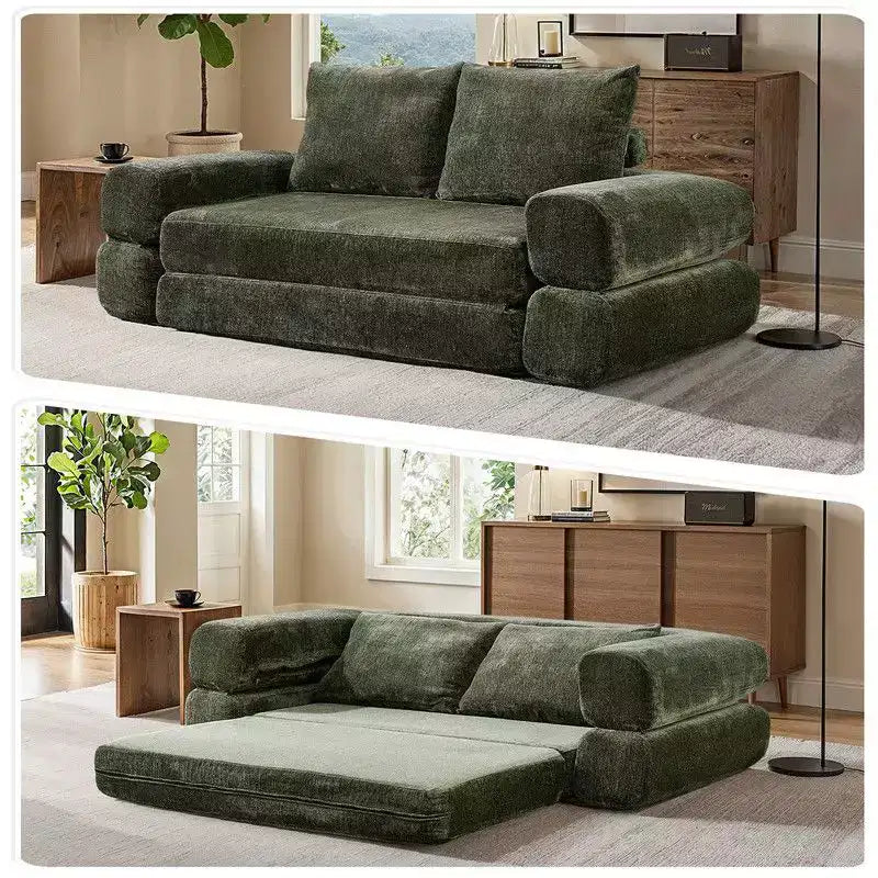 Modern Chenille Convertible Sofa Bed Queen Size Split Back Design