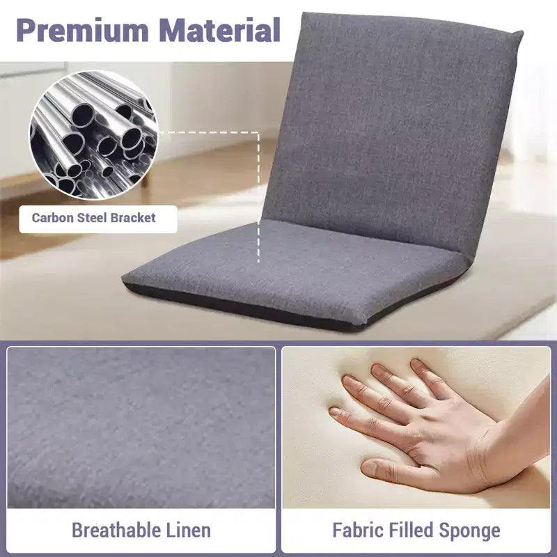 Adjustable Collapsible Floor Chair, Removable Washable Cover, Comfortable Cotton Lounge Sofa, for Reading, Gaming, Home Office