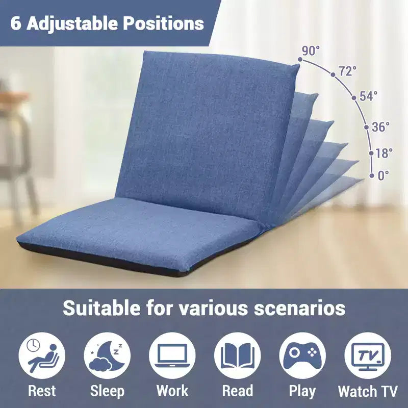 Adjustable Collapsible Floor Chair, Removable Washable Cover, Comfortable Cotton Lounge Sofa, for Reading, Gaming, Home Office