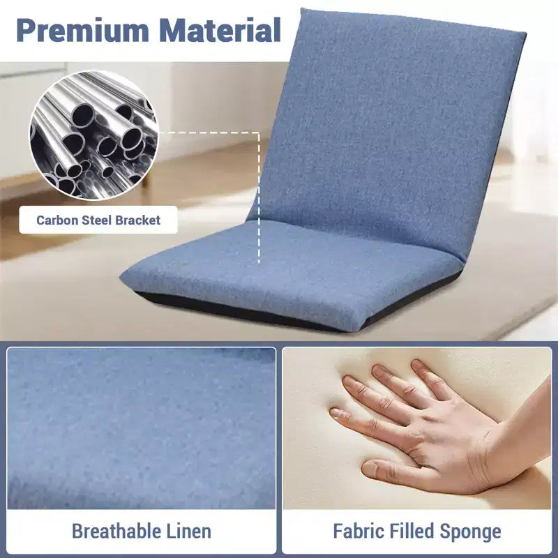 Adjustable Collapsible Floor Chair, Removable Washable Cover, Comfortable Cotton Lounge Sofa, for Reading, Gaming, Home Office