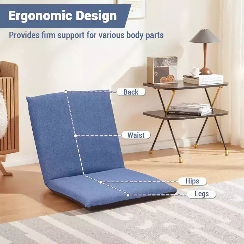 Adjustable Collapsible Floor Chair, Removable Washable Cover, Comfortable Cotton Lounge Sofa, for Reading, Gaming, Home Office