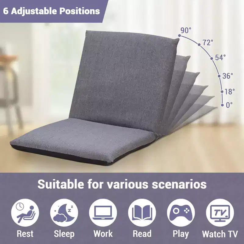Adjustable Collapsible Floor Chair, Removable Washable Cover, Comfortable Cotton Lounge Sofa, for Reading, Gaming, Home Office