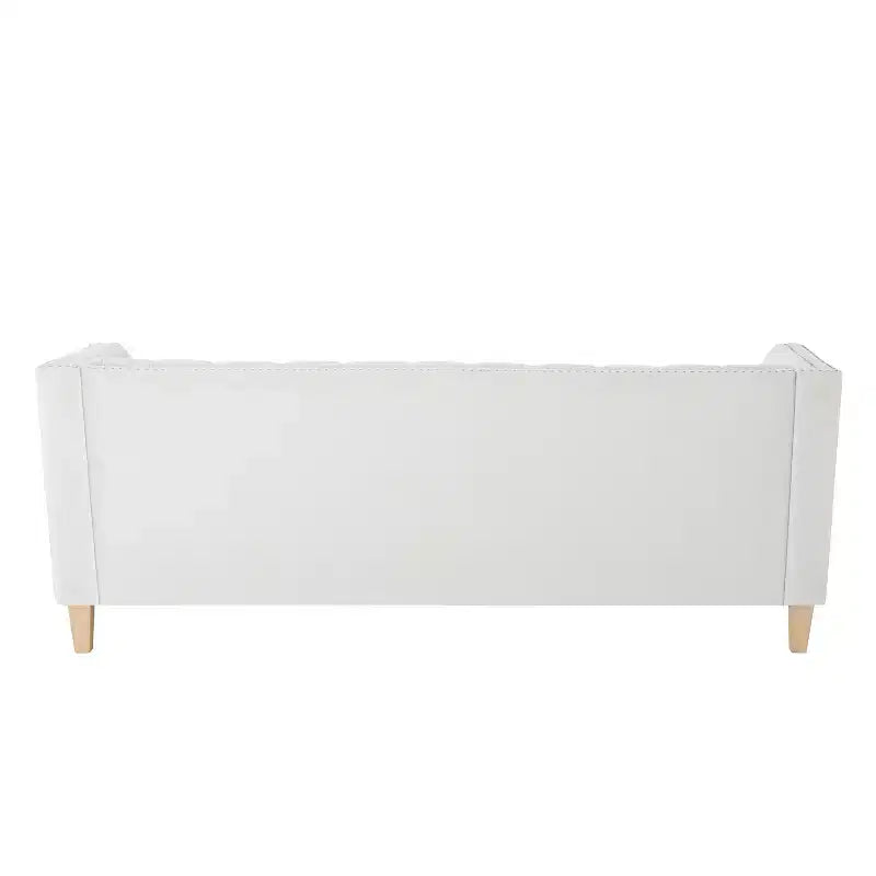 3-Seat Sofa Tufted Upholstered Cloud Sofa Couch Cozy Louge Sofa with 2 Pillows, Nailhead Trim & Solid Wood Legs, Beige - ModernLuxe
