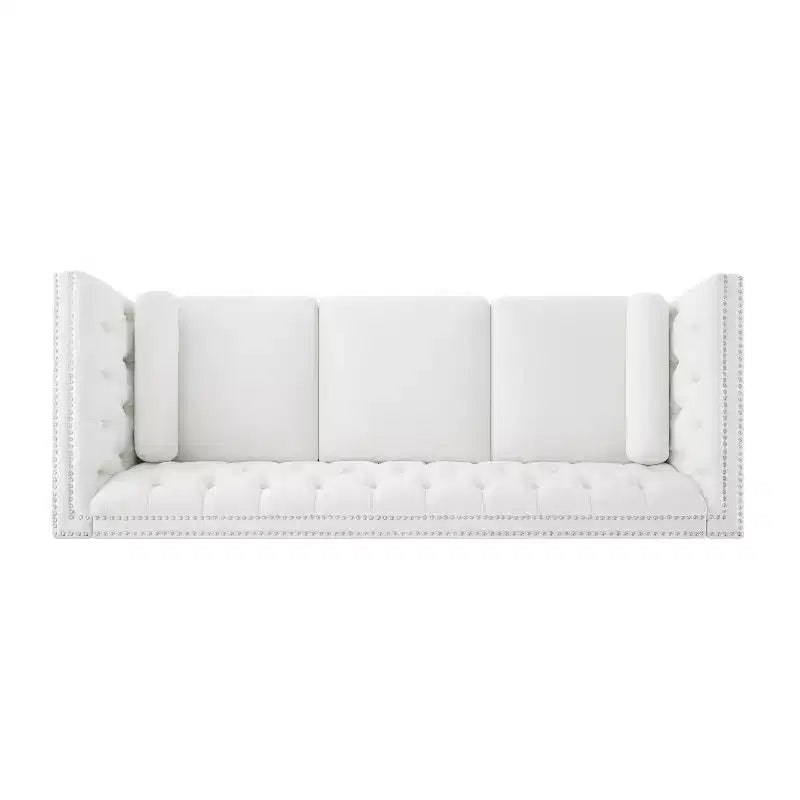 3-Seat Sofa Tufted Upholstered Cloud Sofa Couch Cozy Louge Sofa with 2 Pillows, Nailhead Trim & Solid Wood Legs, Beige - ModernLuxe