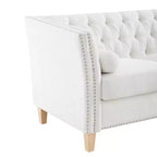 3-Seat Sofa Tufted Upholstered Cloud Sofa Couch Cozy Louge Sofa with 2 Pillows, Nailhead Trim & Solid Wood Legs, Beige - ModernLuxe