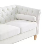 3-Seat Sofa Tufted Upholstered Cloud Sofa Couch Cozy Louge Sofa with 2 Pillows, Nailhead Trim & Solid Wood Legs, Beige - ModernLuxe