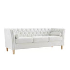 3-Seat Sofa Tufted Upholstered Cloud Sofa Couch Cozy Louge Sofa with 2 Pillows, Nailhead Trim & Solid Wood Legs, Beige - ModernLuxe