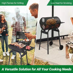Barbecue au charbon de bois d'extérieur, Barbecue tonneau avec tablette latérale et roues, pour camping en plein air, pique-niques, terrasse et fêtes