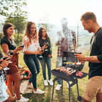 Barbecue au charbon de bois d'extérieur, Barbecue tonneau avec tablette latérale et roues, pour camping en plein air, pique-niques, terrasse et fêtes