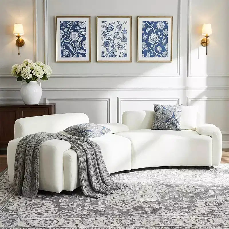 Christopher Knight Home Alvis Modern 122 Curved Fabric Upholstered 4-Seater Sofa Couch with 3 Pillows