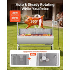 VEVOR Rotisserie Grill, 38W BBQ Outdoor Pig & Lamb Spit Roaster, Charcoal Spit Roaster with 132 LBS Capacity, Wheels & 4-Level Height, Silver