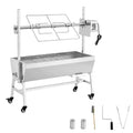 VEVOR Rotisserie Grill, 38W BBQ Outdoor Pig & Lamb Spit Roaster, Charcoal Spit Roaster with 132 LBS Capacity, Wheels & 7-Level Height, Silver