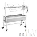 VEVOR Rotisserie Grill, 38W BBQ Outdoor Pig & Lamb Spit Roaster, Charcoal Spit Roaster with 132 LBS Capacity, Wheels & 7-Level Height, Silver