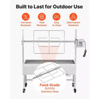 VEVOR Rotisserie Grill, 38W BBQ Outdoor Pig & Lamb Spit Roaster, Charcoal Spit Roaster with 132 LBS Capacity, Wheels & 7-Level Height, Silver